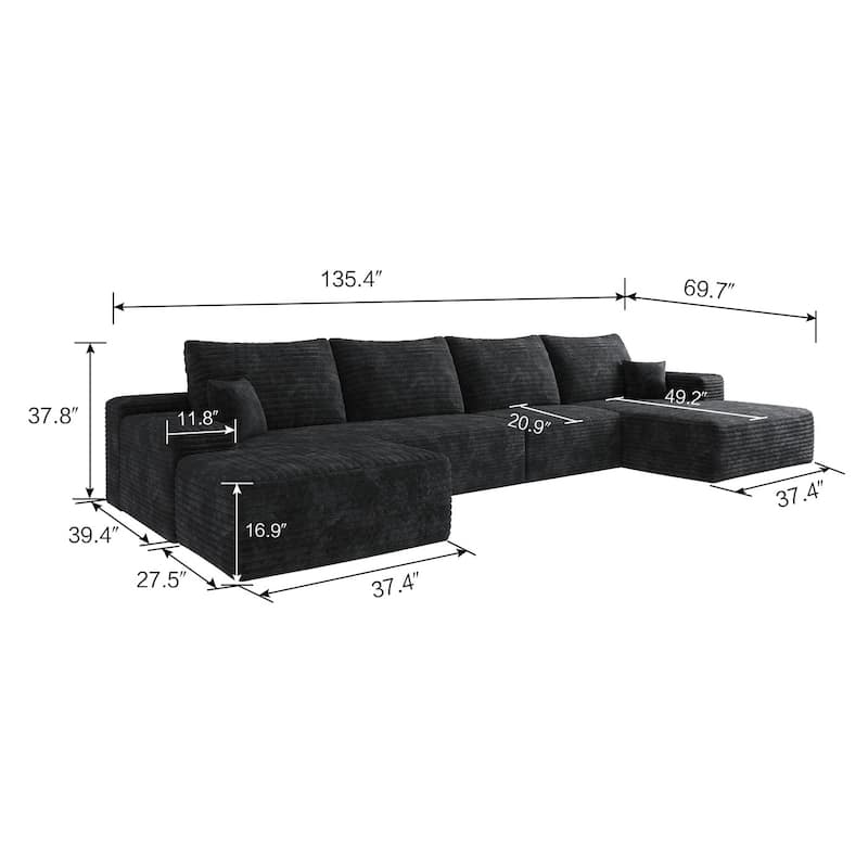135-in Casual Black 4 -seater Right Reclining Sectional - 8' x 10'