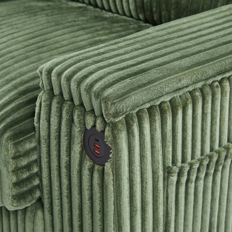 133" Corduroy 4-Seater Sofa with USB Ports, Hidden Storage Arms & Flip-Top Cup Holders