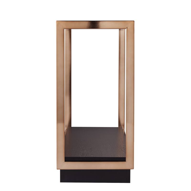 Clear Glass Console Table Black and Champagne Iron Floor Shelf Base - 48.25" L x 14" W x 29.5" H