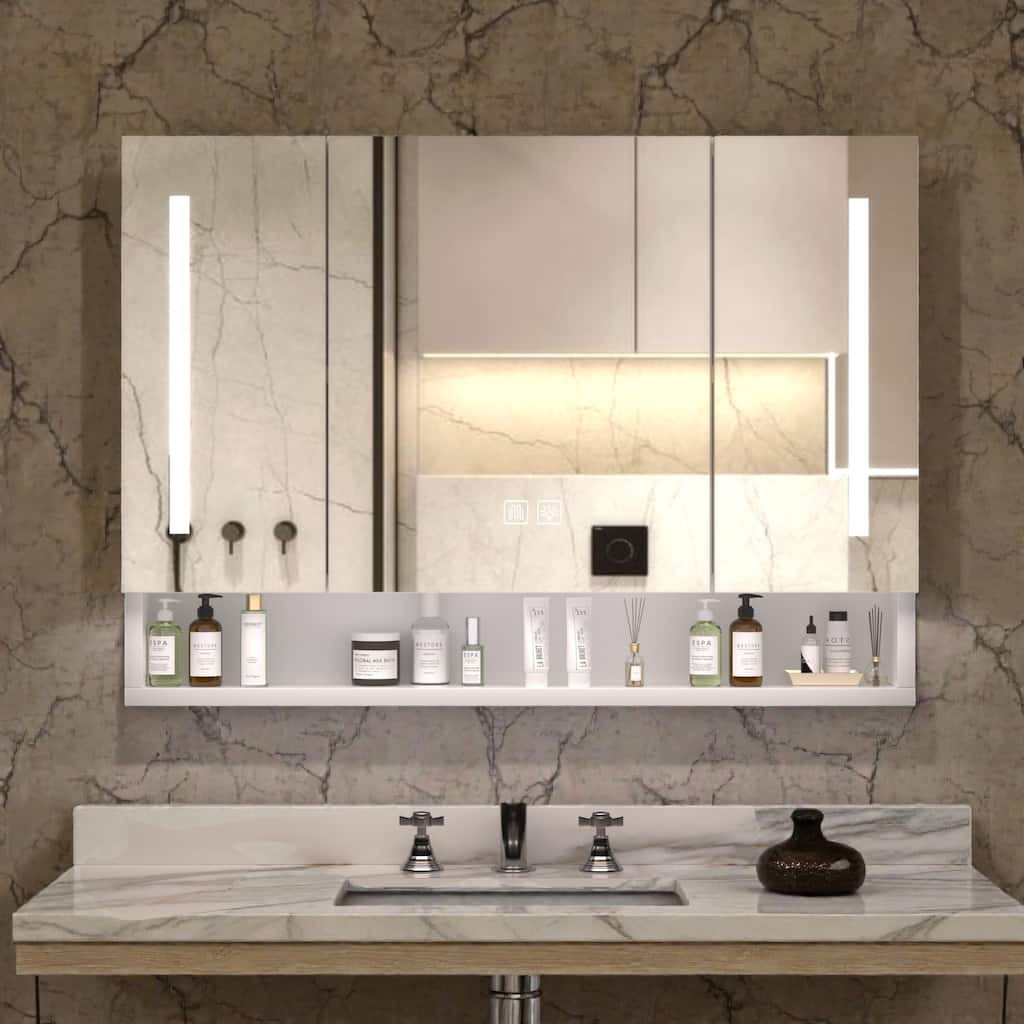 39 x 28 Inch LED Lighted Medicine Cabinet with Mirror, Aluminum Wall Mounted Bathroom Cabinet with Anti-Fog and Storage