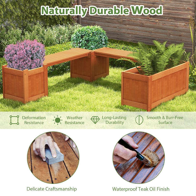 Gymax Wood Wooden Planter Box w/ Seat 2-in-1 Raised Garden Bed & Bench
