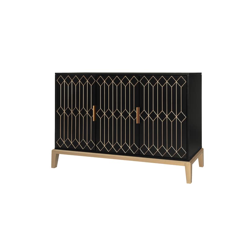Carved Line 3 Door Storage Cabinet, Sideboard Buffet Cabinet With Adjustable Shelf, Large Storage Accent Cabinet