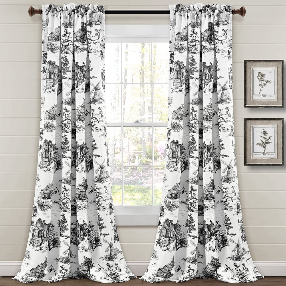 Lush Decor French Country Toile Room Darkening Window Curtain Panel Pair