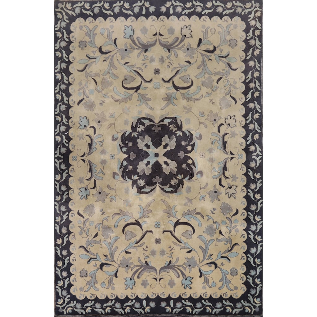 Floral Medallion Art Deco Chinese Area Rug Handmade Wool Carpet - 6'0"x 8'10"