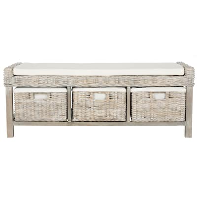 SAFAVIEH Kobutsu Rattan White 3-drawer Storage Bench - 47.2" x 15.8" x 17.7"