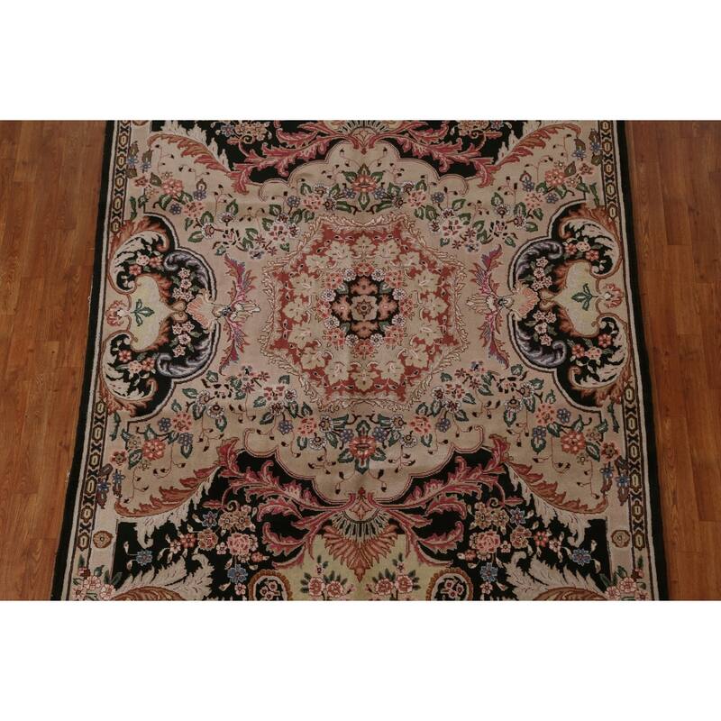 Hand Knotted Oriental 100% Wool Carpet Traditional Floral Brown Aubusson Area Rug - 8' 10'' X 6' 5''
