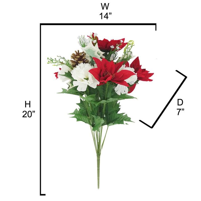 Artificial Winter Frost Seasonal Mixed Bush Holiday , Red, Cream,