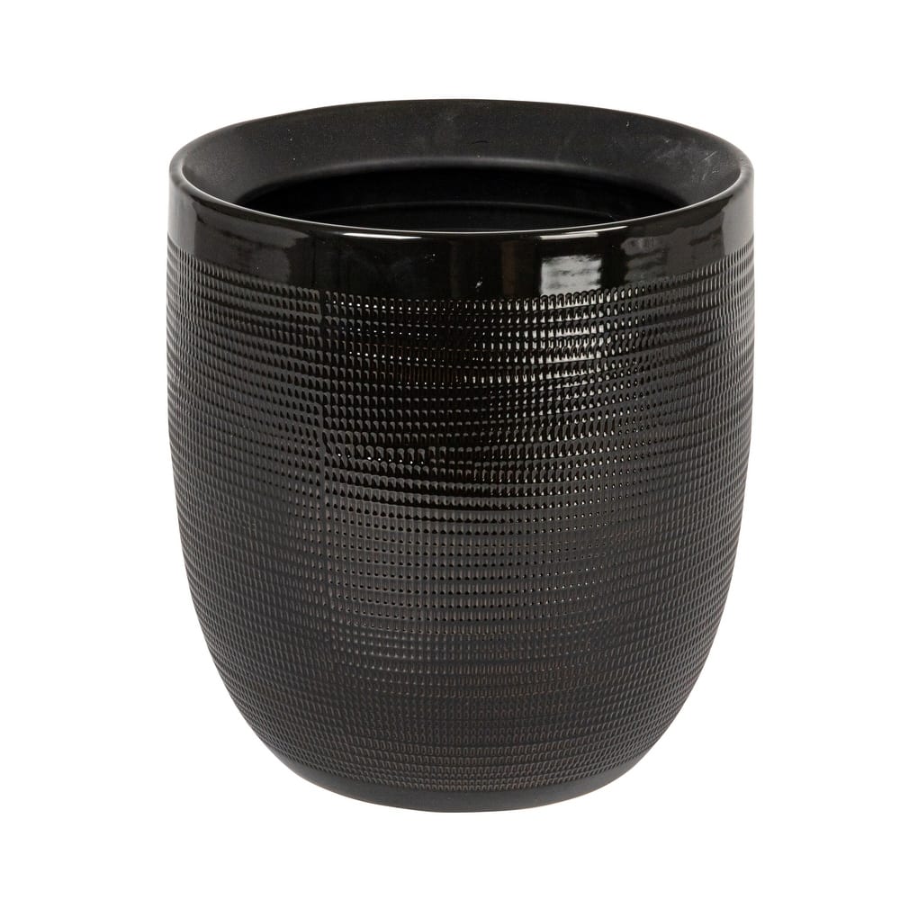 Textured Stoneware Planter, Black