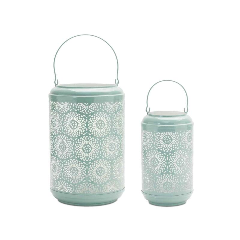 Geometric Mandala Cut Out Candle Lanterns - 13" - Green - Set of 2