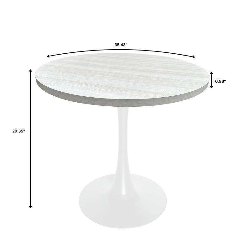 Bristol 36" Round Dining Table for 4 with MDF Top and Modern White Iron Base for Kitchen & Dining Room