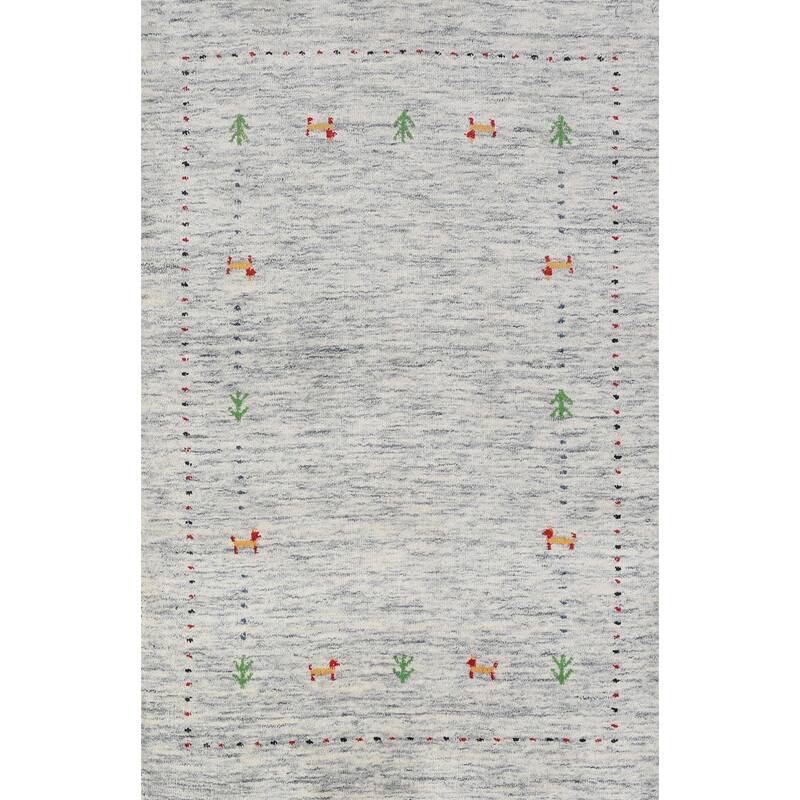 Hand Knotted Oriental 100% Wool Carpet Tribal Stripe Beige & Ivories Gabbeh Area Rug - 4' 9'' X 3' 1''