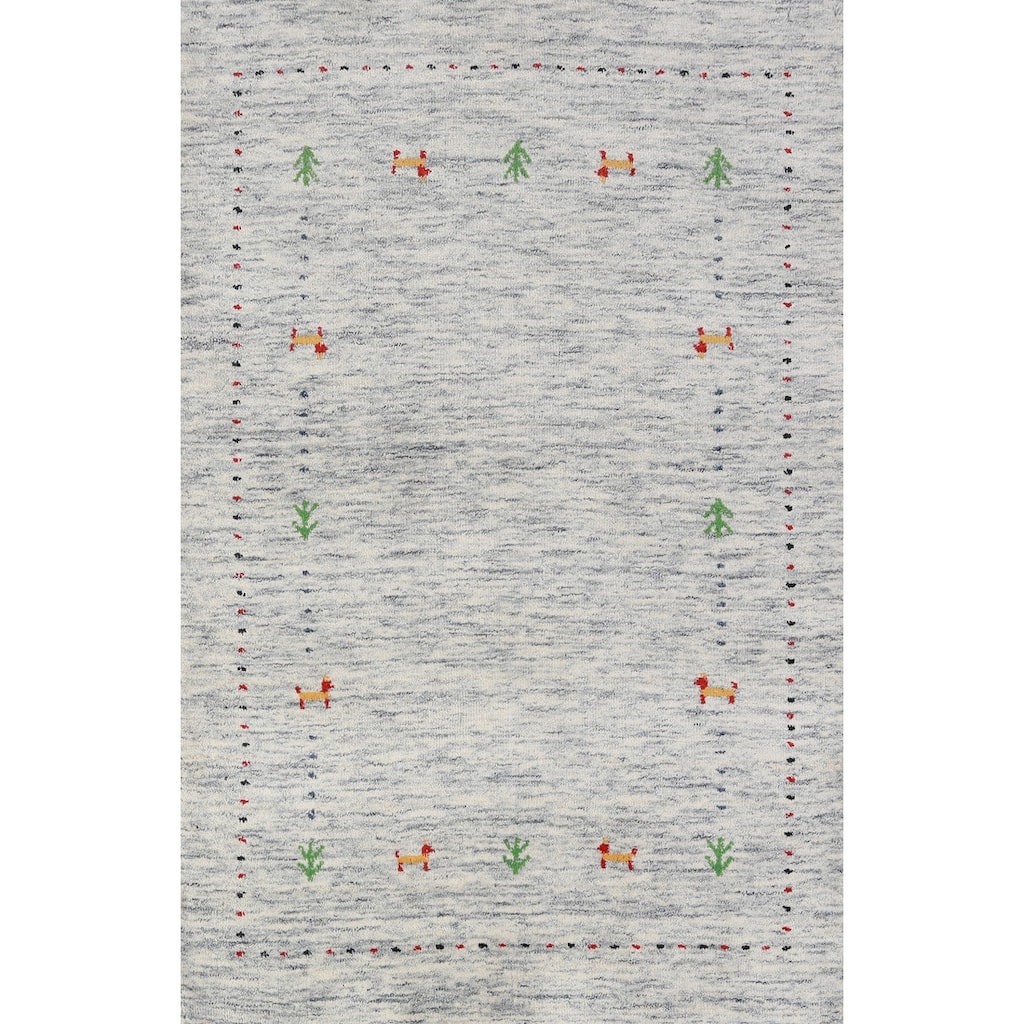 Hand Knotted Oriental 100% Wool Carpet Tribal Stripe Beige & Ivories Gabbeh Area Rug - 4' 9'' X 3' 1''