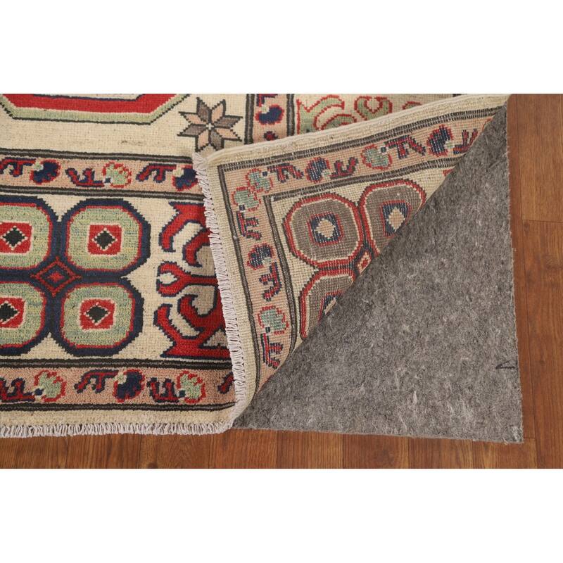 All-Over Geometric Kazak Area Rug Handmade Wool Carpet - 6'9" x 9'6"