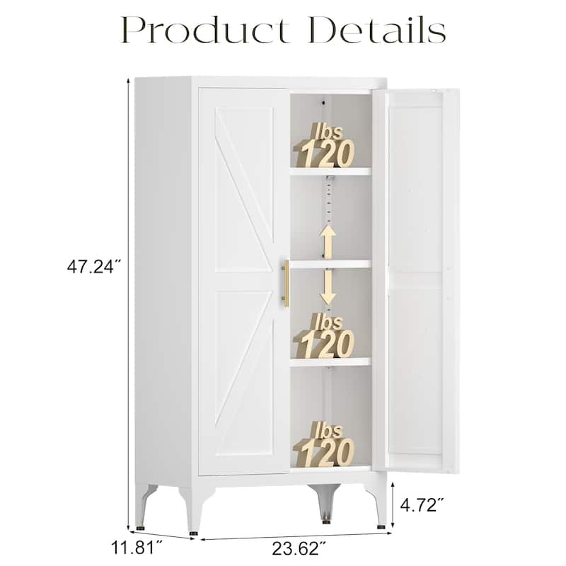 2 Doors Metal Storage Cabinet Kitchen Pantry Cabinet With Adjustable Shelves all Steel Cabinet Locker