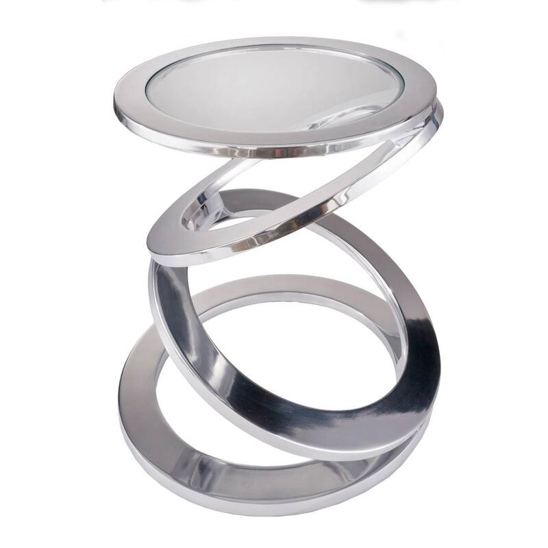 HomeRoots 17" Silver And Clear Glass and Aluminum Round Abstract End Table