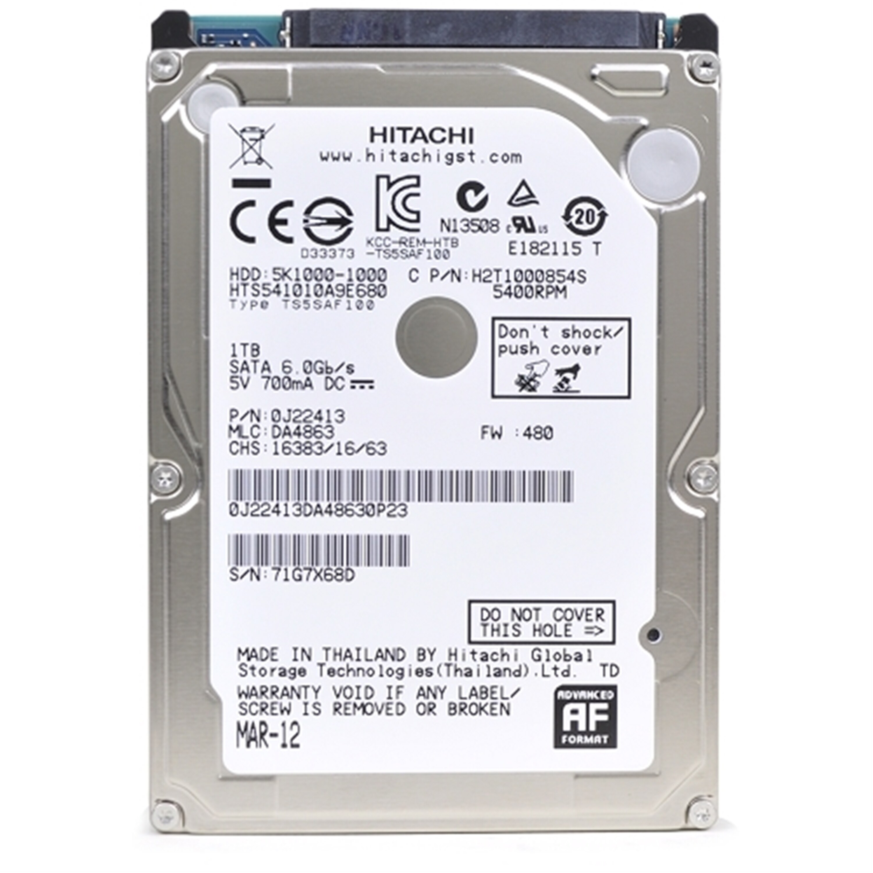 HGST 5K1000-1000 1TB 5.4K RPM 2.5"" 9.5mm SATA Hard Drive (Silver) - Silver - 4 x 2.75 x 0.5 inches