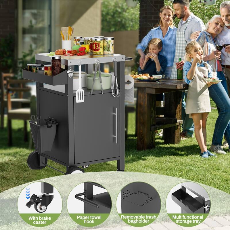 Outdoor Grill Cart with Patio Furniture, Outdoor Grill Table with Storage,Rolling Bar Cart Outdoor BBQ Cart