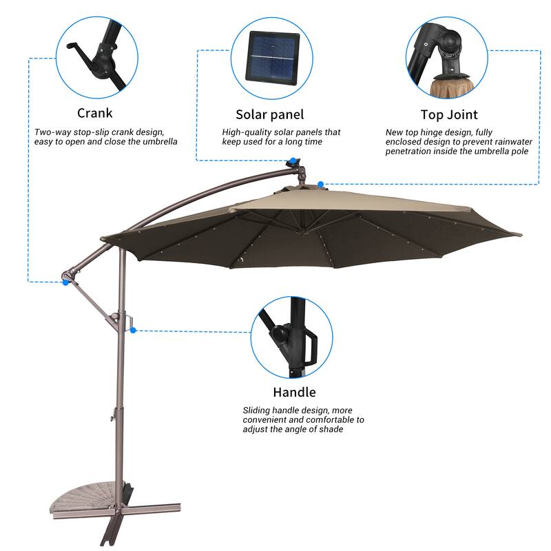 Clihome 10Ft Solar Light Crank Offset Cantilever Patio Umbrella, Without Base