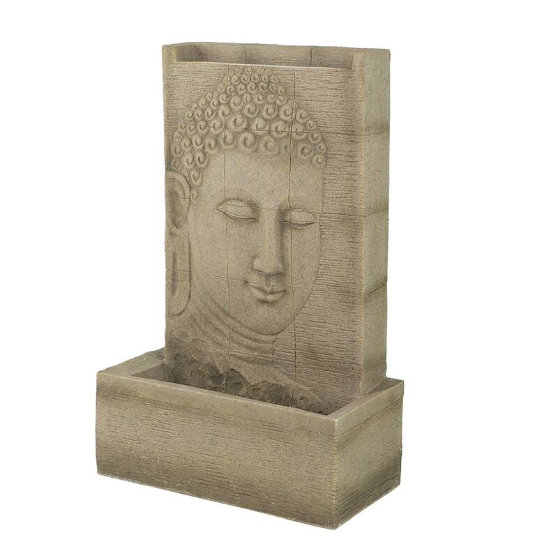 Sandstone Buddha Fountain, Indoor Outdoor Water Fountain with Light 25x13x39" High - Grey