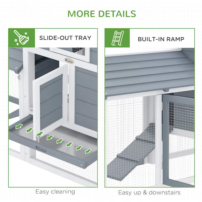PawHut 59" Solid Enclosed Outdoor Backyard Chicken Coop Kit with Nesting Box,Grey