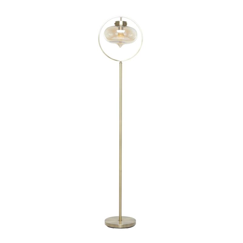 Metal Room Floor Lamp with Hanging Glass Shade - Gold - Roche River Decor - Gold