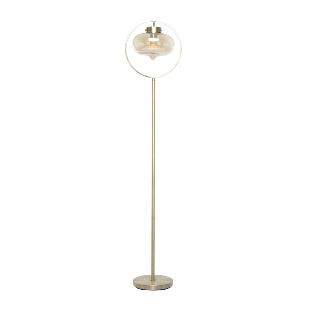 Metal Room Floor Lamp with Hanging Glass Shade - Gold - Roche River Decor