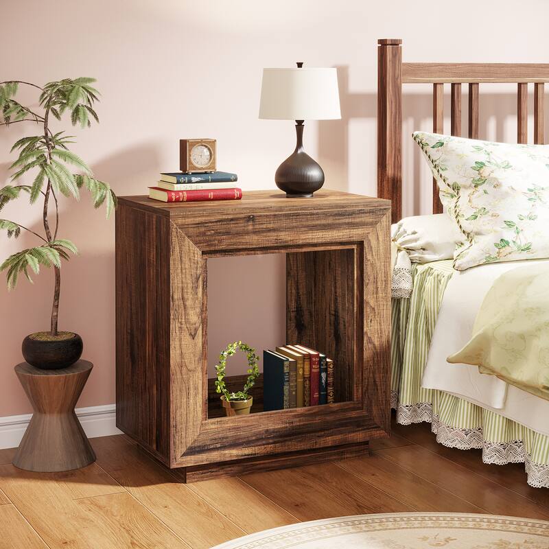 23.5-Inch Farmhouse Rectangular End Side Table Nightstand Bedside Table for Living Room Sofa Side