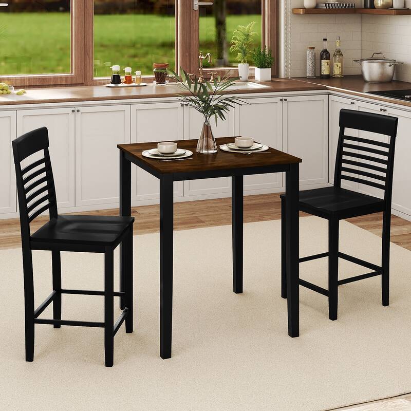 Gymax 3 PCS Counter-Height Dining Table Set for 2 Square Kitchen Table - Black