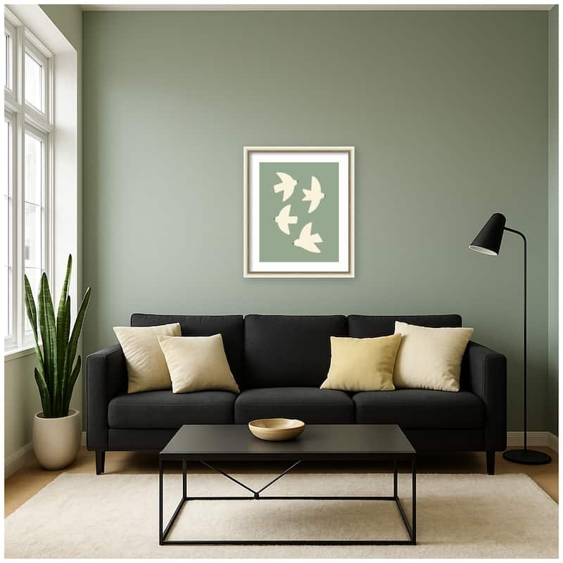Kate and Laurel Minimalist Birds Poster 4 Green by Laura Moss Framed Wall Art Print