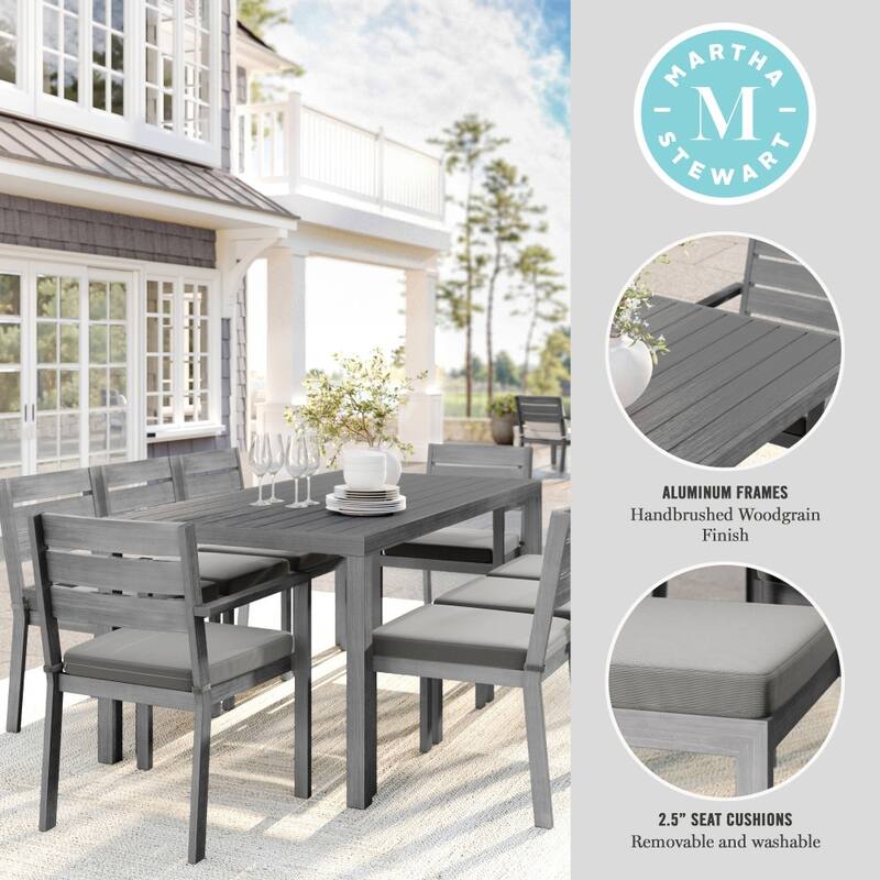 Martha Stewart All-Weather Patio Set with 71" Table and 8 Stackable Dining Chairs - 71"D x 35"W x 30"H