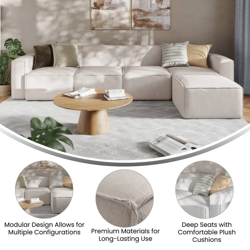 Contemporary 5 Piece Modular Sectional Sofa with Ottoman