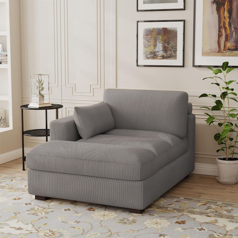 Modern Corduroy L-Shaped Sofa Chaise Lounge Couch - Light Grey/Left - Left Facing