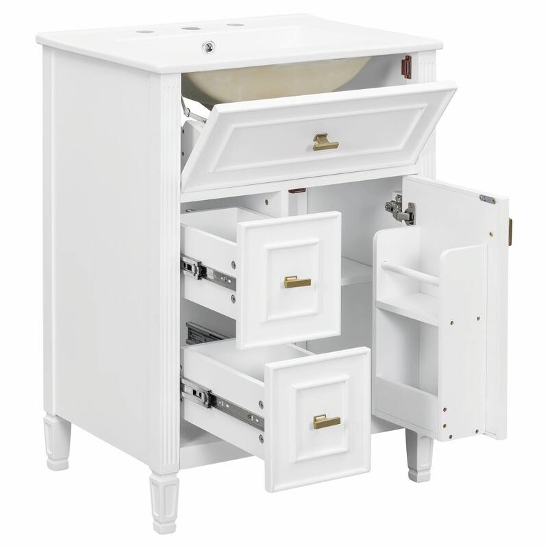 24-Inch Bathroom Vanity with Sink, Solid Wood and MDF Cabinet
