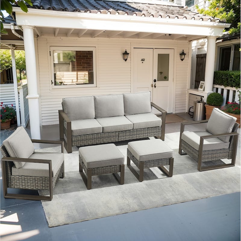 Pocassy Sofa Club Chair Ottoman Set of 5 - Grey - Grey
