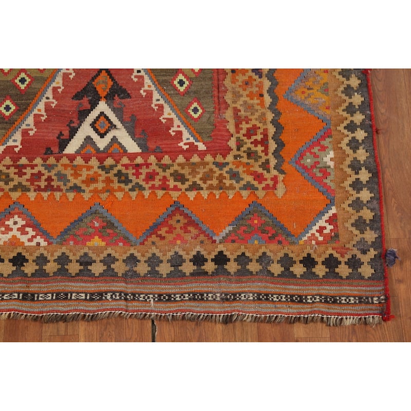 Vegetable Dye Kilim Qashqai Persian Antique Rug Handmade Wool Carpet - 4'9"x 12'1"