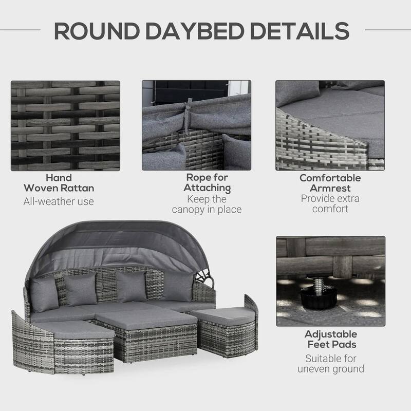 Convertible Rattan Daybed Sectional, Light Grey/Grey