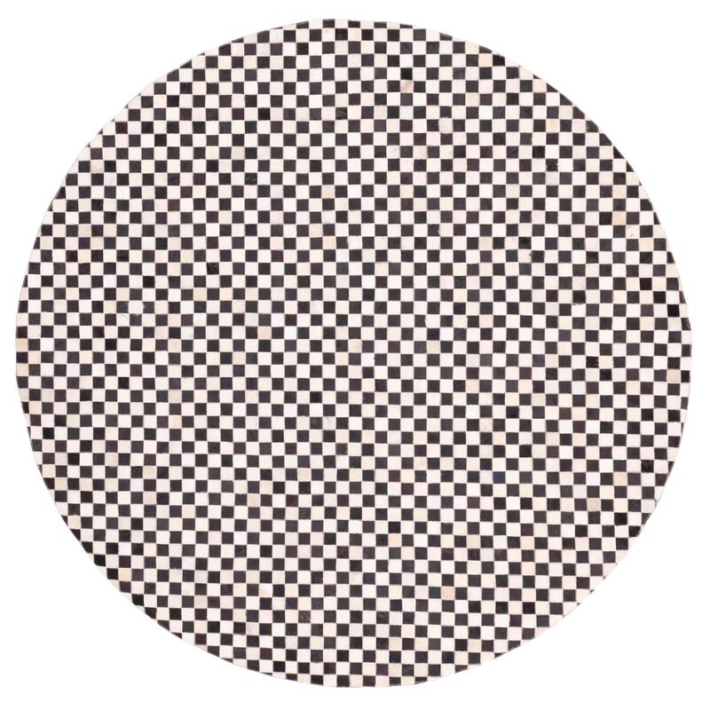 ECARPETGALLERY Handmade Cowhide Patchwork Black, Cream Leather Rug - 7' x 7'