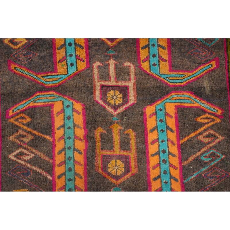 Hand Knotted Oriental 100% Wool Carpet Traditional Tribal Greys & Charcoal Ardebil Runner Rug - 10' 6'' X 3' 8''
