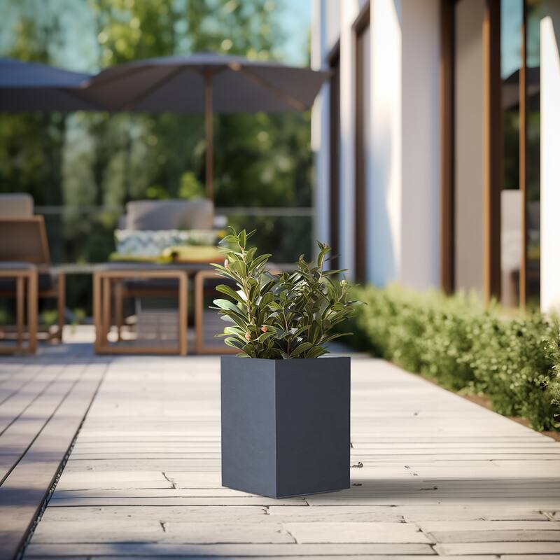 Tall Concrete Rectangle Plant Boxes / Large Indoor and Outdoor Flower Planters - 19 Inch High - Granite Gray