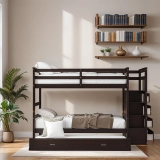 Twin Over Twin Bunk Bed with Trundle and Staircase - Bed Bath & Beyond ...