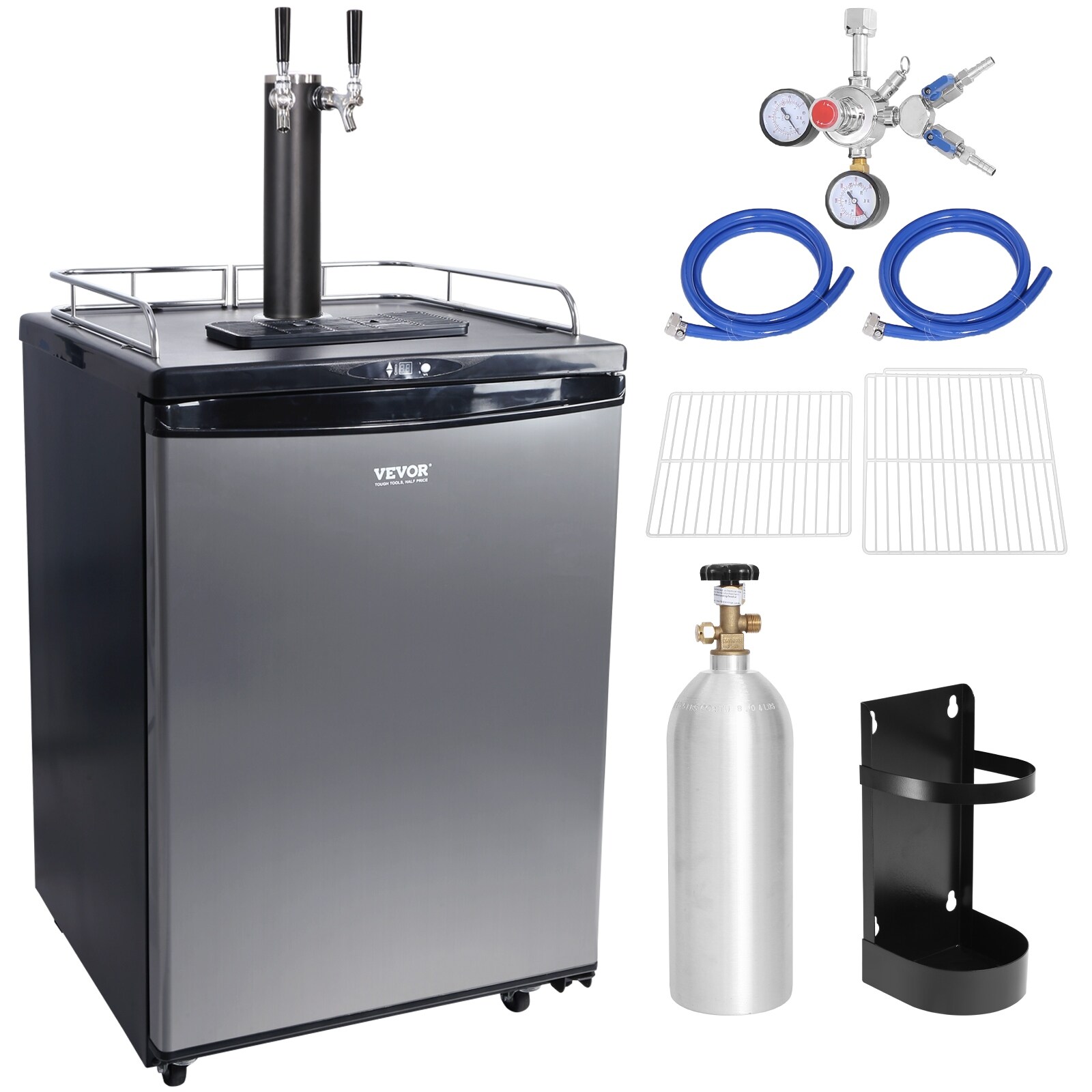 VEVOR Kegerator Single Tap Draft Dispenser Full Size Keg Refrigerator with Shelves CO2 Cylinder Drip Tray Rail 32 F 75.2 F Temperature Control