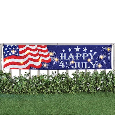 Happy 4th of July LED Lighted Patriotic Banner - 6.500 x 5.000 x 2.000