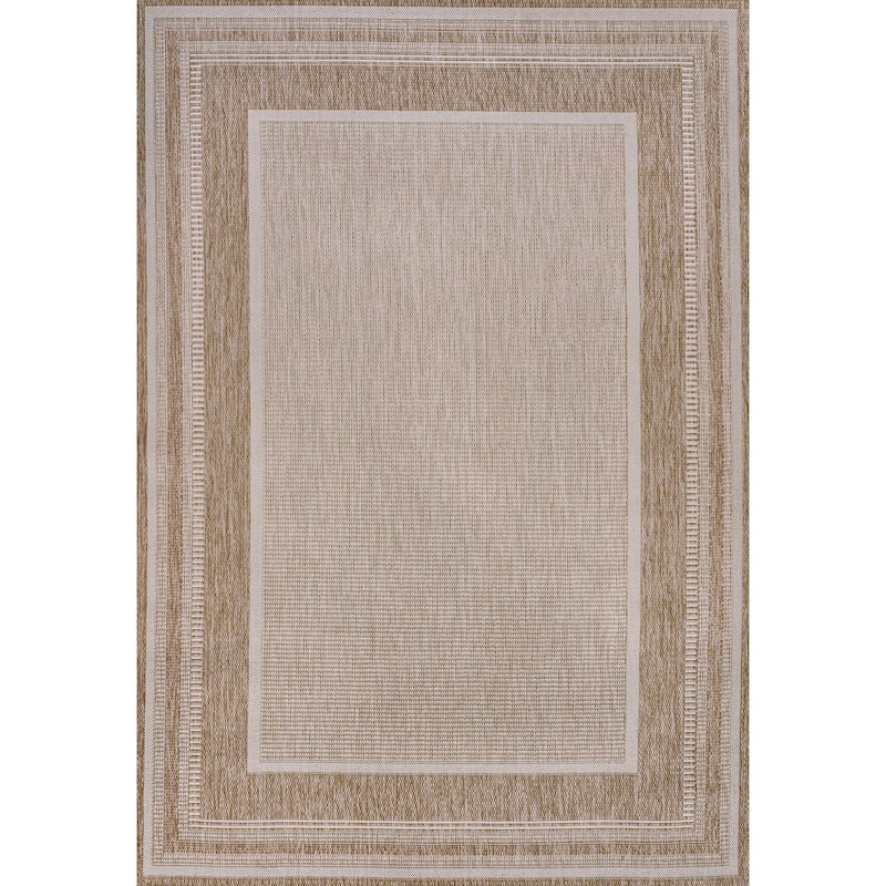 JONATHAN Y Dover Classic Casual Border Stripe Beige/Cream Indoor/Outdoor Area Rug - 3 X 5