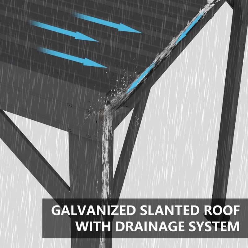 Domi Lean to Gazebo, Outdoor Hardtop Wall Mounted Gazebo with Sloping Galvanized Steel Roof