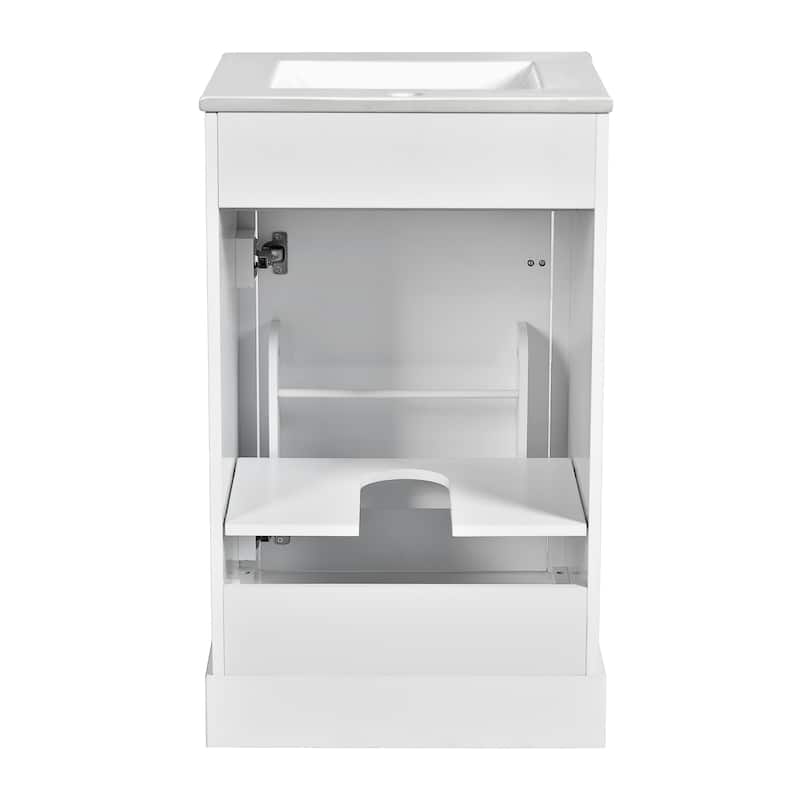 Roomfitters 20" Bathroom Vanity with Ceramic Sink, Soft Close Door, Adjustable Shelf, and Door-Mounted Storage Rack