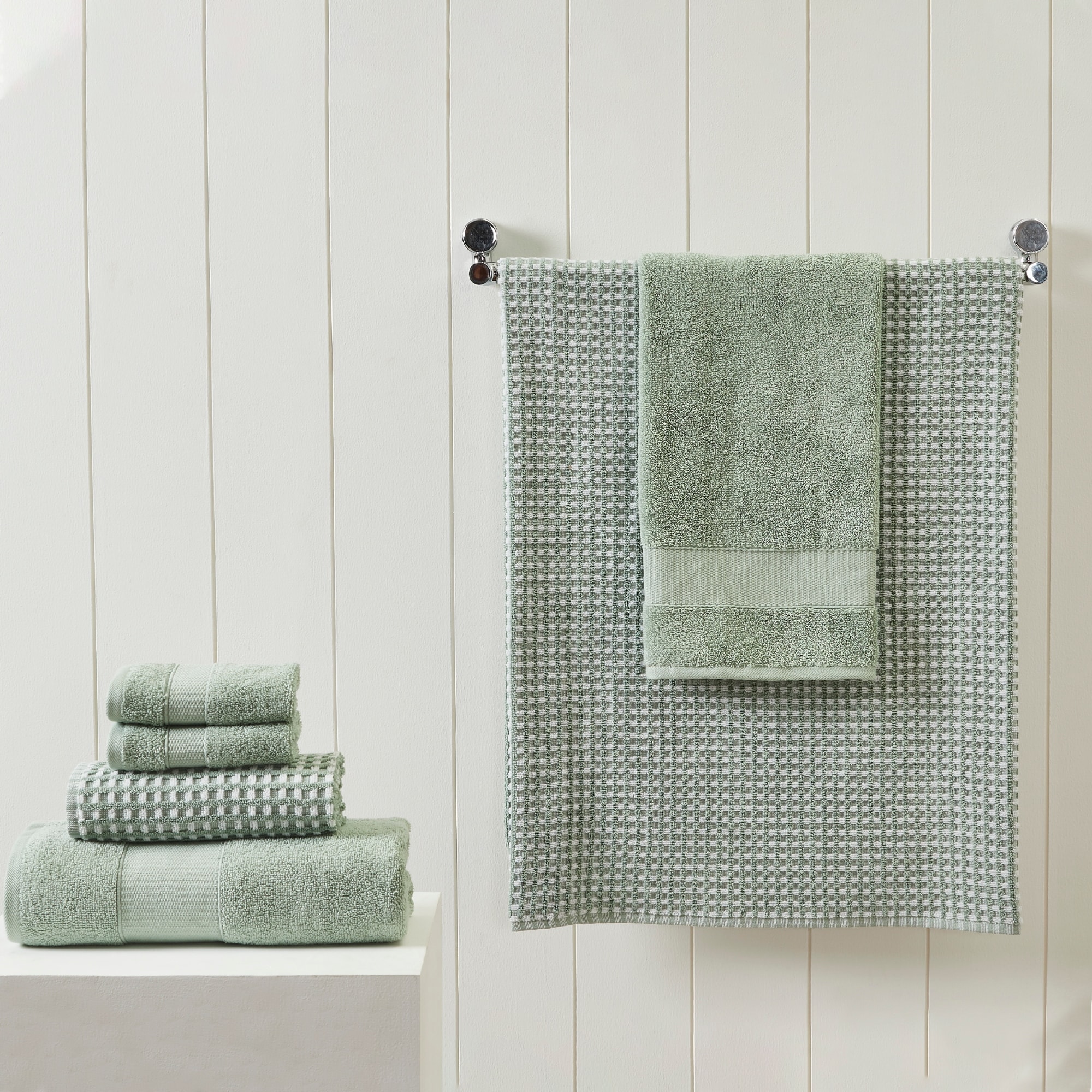 MODERN THREADS 6-Piece Organic Vines Sage Green Yarn Dyed Towel