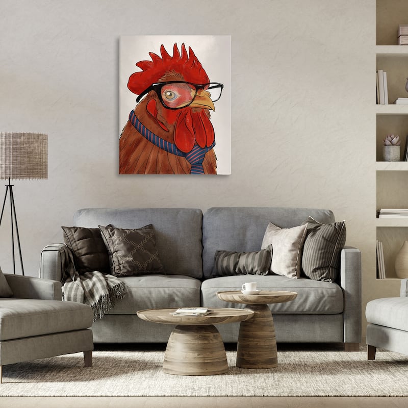 Stupell Trendy Rooster with Tie Canvas Wall Art Design By Marcus Prime