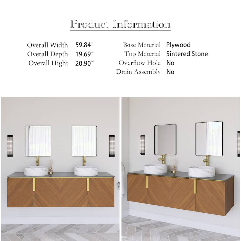 Wall-Mounted Bathroom Vanity with Stone White Ceramic Sink