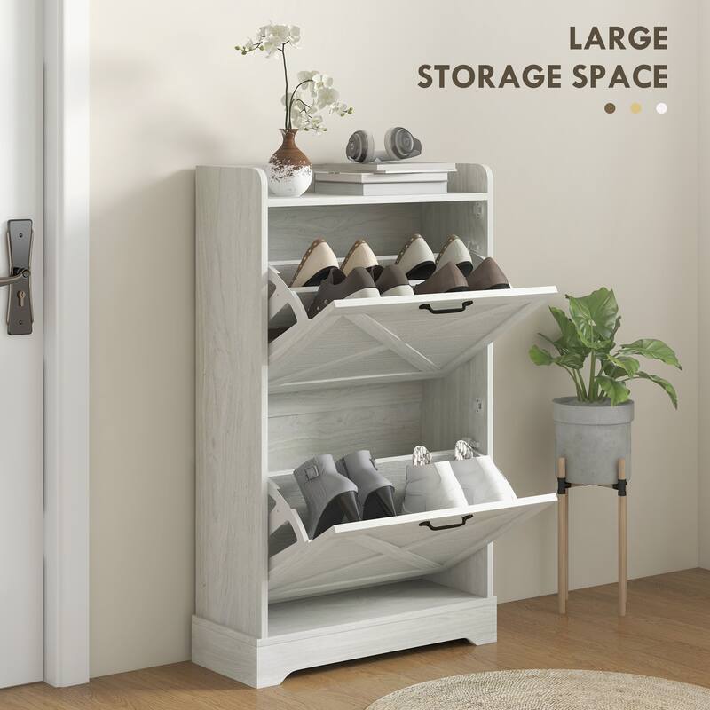 Entryway Hidden Shoe Storage Cabinet with Adjustable Shelves, Rustic Design, and Anti-Tip Feature, for Porch and Hallway