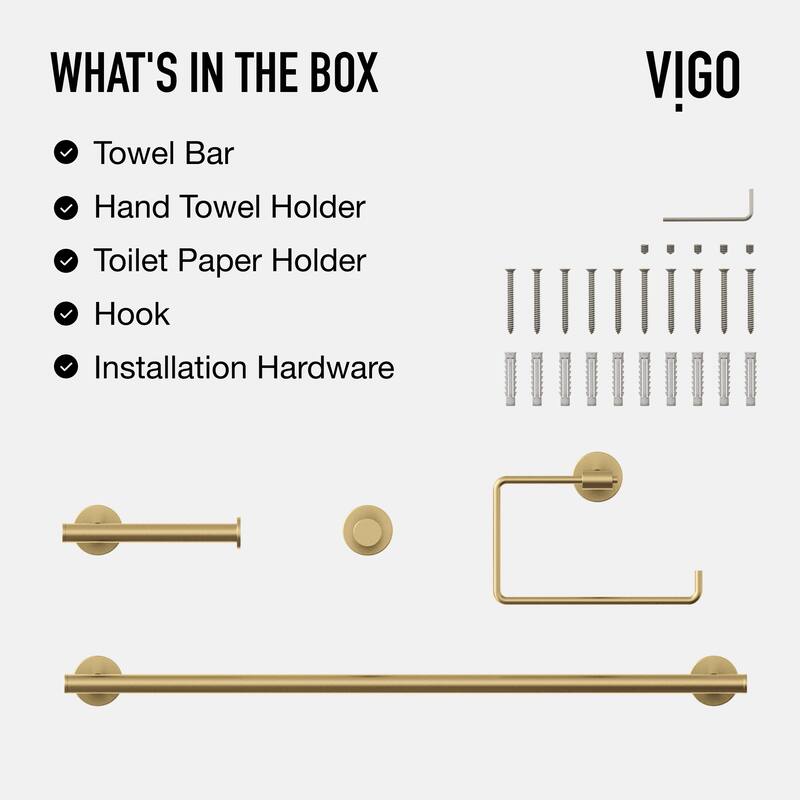 VIGO Elan 4-Piece Bathroom Hardware Accessory Set with 24 in. Towel Bar, Toilet Paper Holder, Hand Towel Holder, Hook